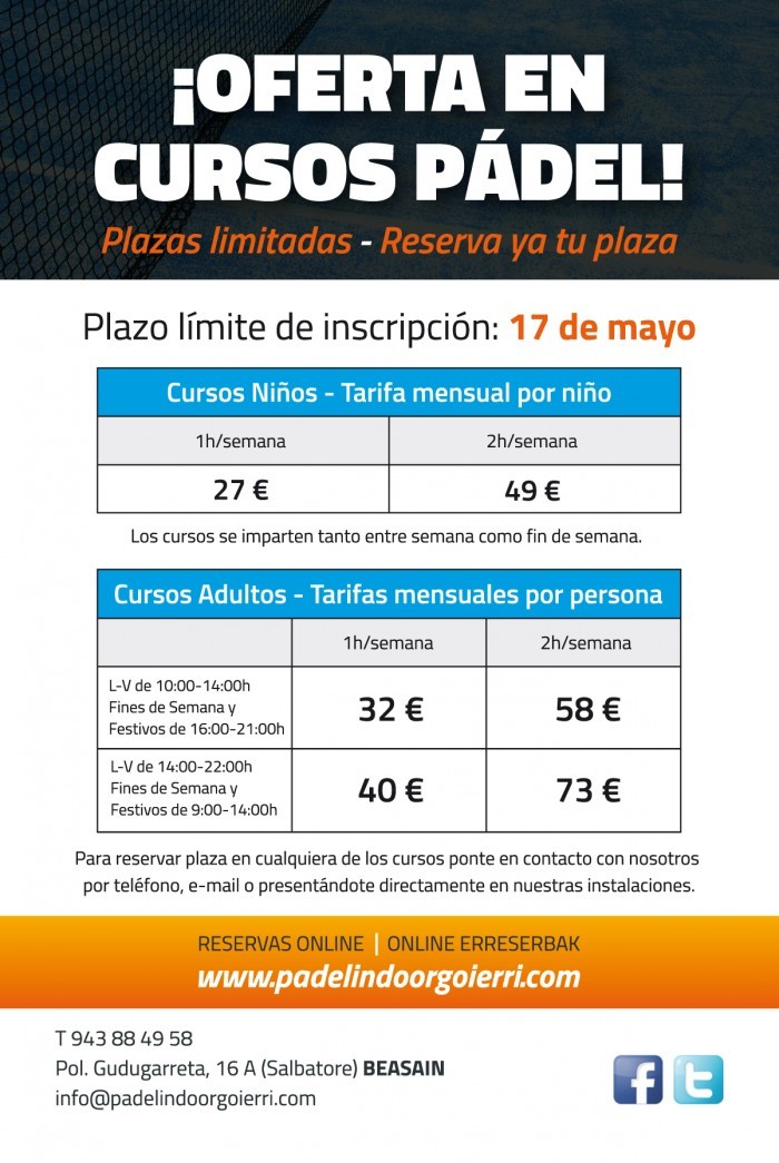 ¡Oferta en cursos de pádel!